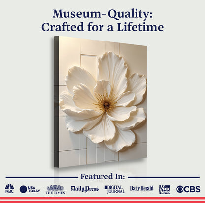 Modern Bloom Essence Wall Art canvas by Tailored Canvases, white flower on soft backdrop on Tampa Home & Garden Store