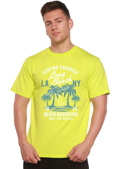 Beach Adventure men's neon yellow bamboo viscose/organic cotton palm graphic T-shirt Spun Bamboo on Tampa Home & Garden Store