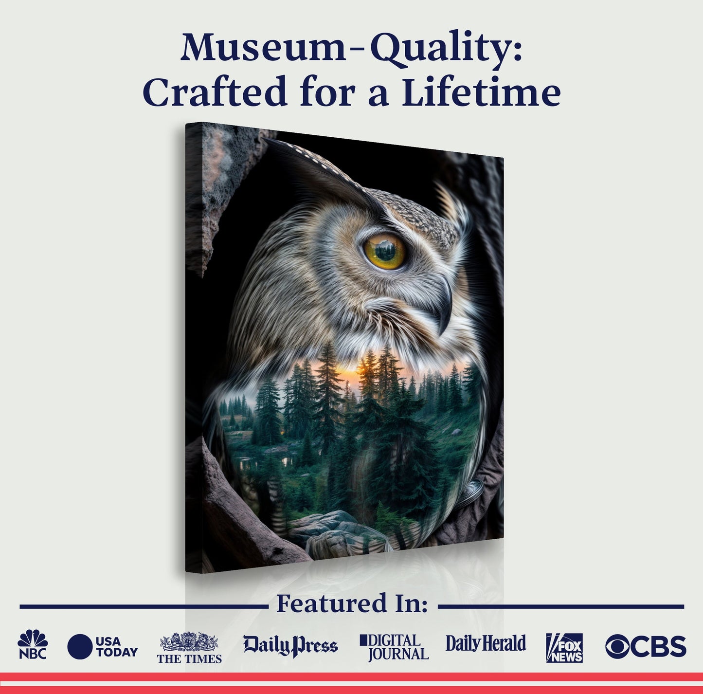 Owl Double Exposure Canvas Wall Art by Tailored Canvases featuring a forest sunset scene on canvas on Tampa Home & Garden Store