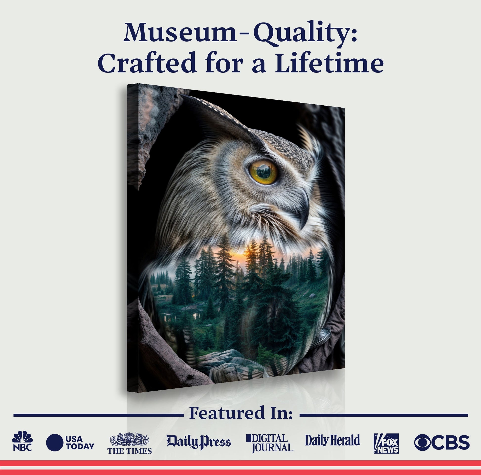 Owl Double Exposure Canvas Wall Art by Tailored Canvases featuring a forest sunset scene on canvas on Tampa Home & Garden Store