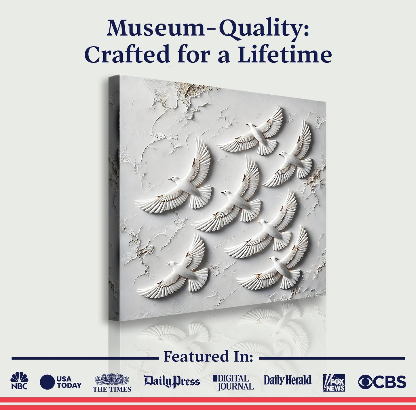 3D Birds Wall Art canvas by Tailored Canvases with white flying birds on a textured gray background on Tampa Home & Garden Store