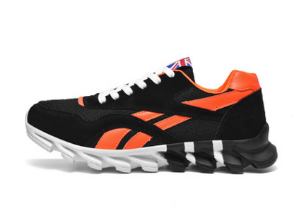 Stevvex men's sport sneakers black and orange breathable lace-up athletic shoes white sole on Tampa Home & Garden Store