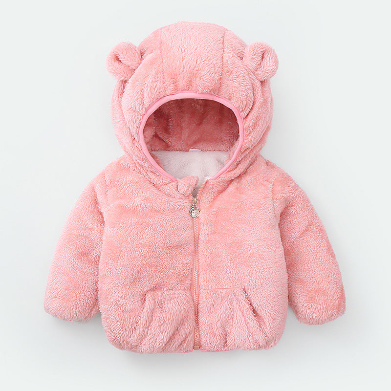 Stevvex pink fleece baby hoodie jacket with bear ears, zip-front coat for boys and girls on Tampa Home & Garden Store
