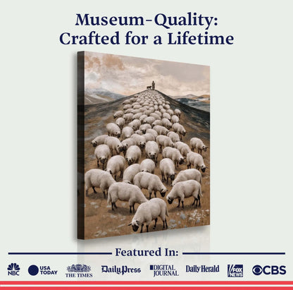Parable Of The Lost Sheep Faith Wall Art II canvas with shepherd guiding a flock on hillside on Tampa Home & Garden Store