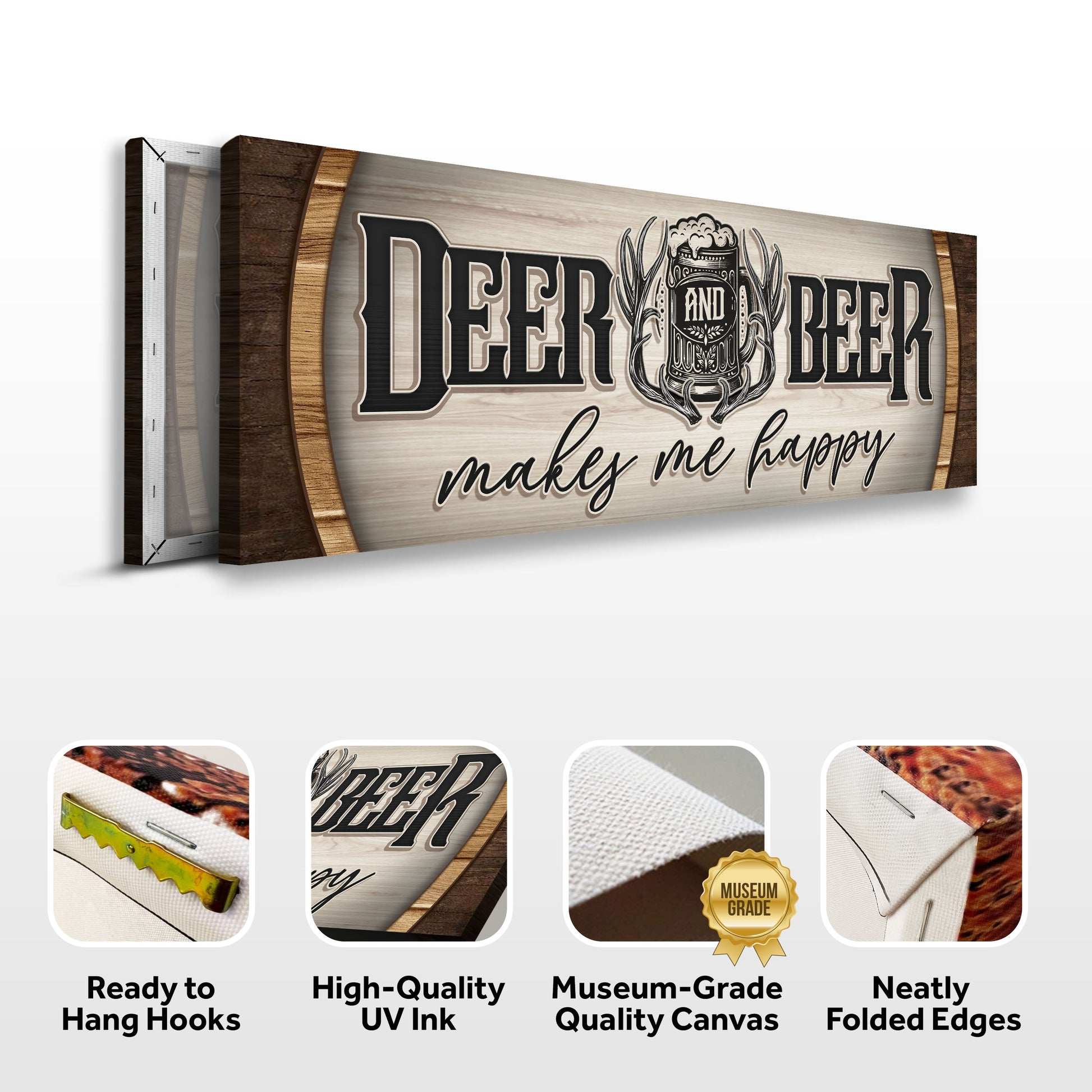 Deer And Beer Make Me Happy Hunting Sign II canvas by Tailored Canvases with rustic frame on Tampa Home & Garden Store