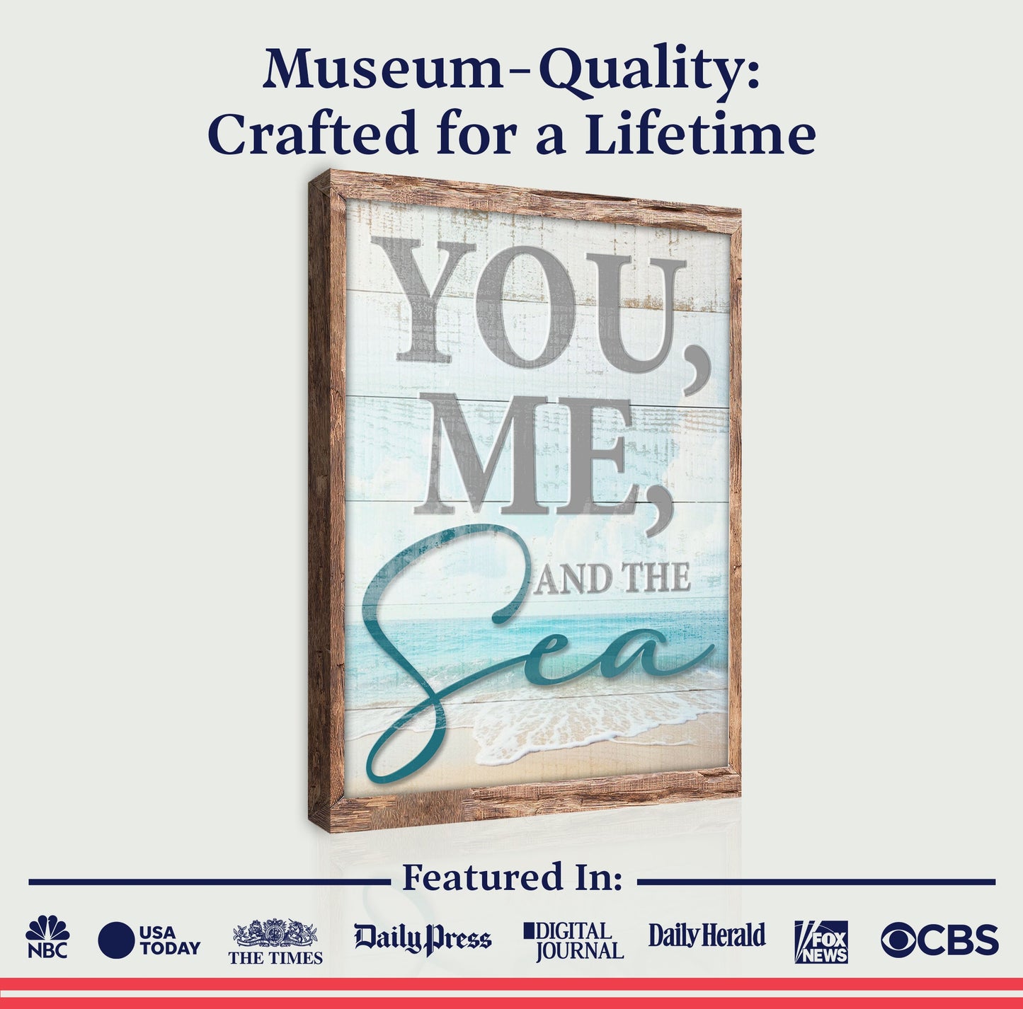 You Me and the Sea Coastal Sign II canvas with wood frame in ocean blues on Tampa Home & Garden Store