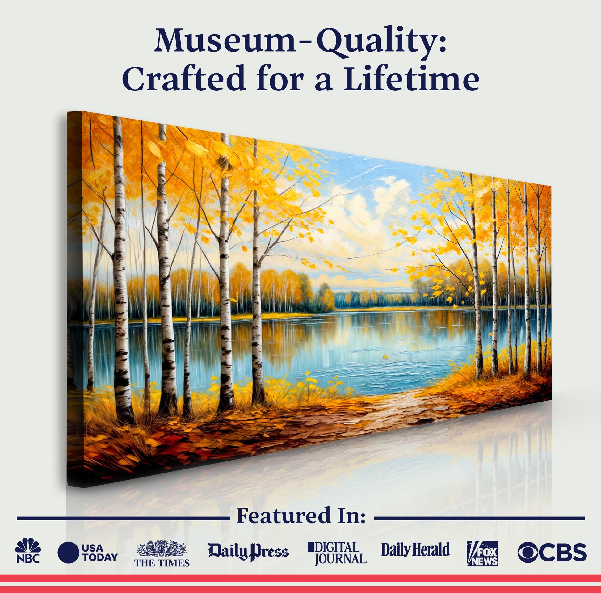 Autumn Whispers 3-panel canvas wall art by Tailored Canvases with birch trees and golden leaves on Tampa Home & Garden Store