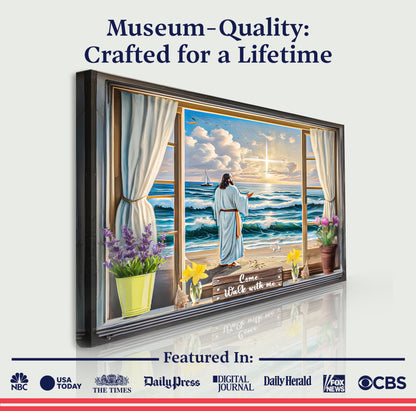 Canvas Come Walk With Me Faith Sign V by Tailored Canvases, seaside scene viewed through open window on Tampa Home & Garden Store