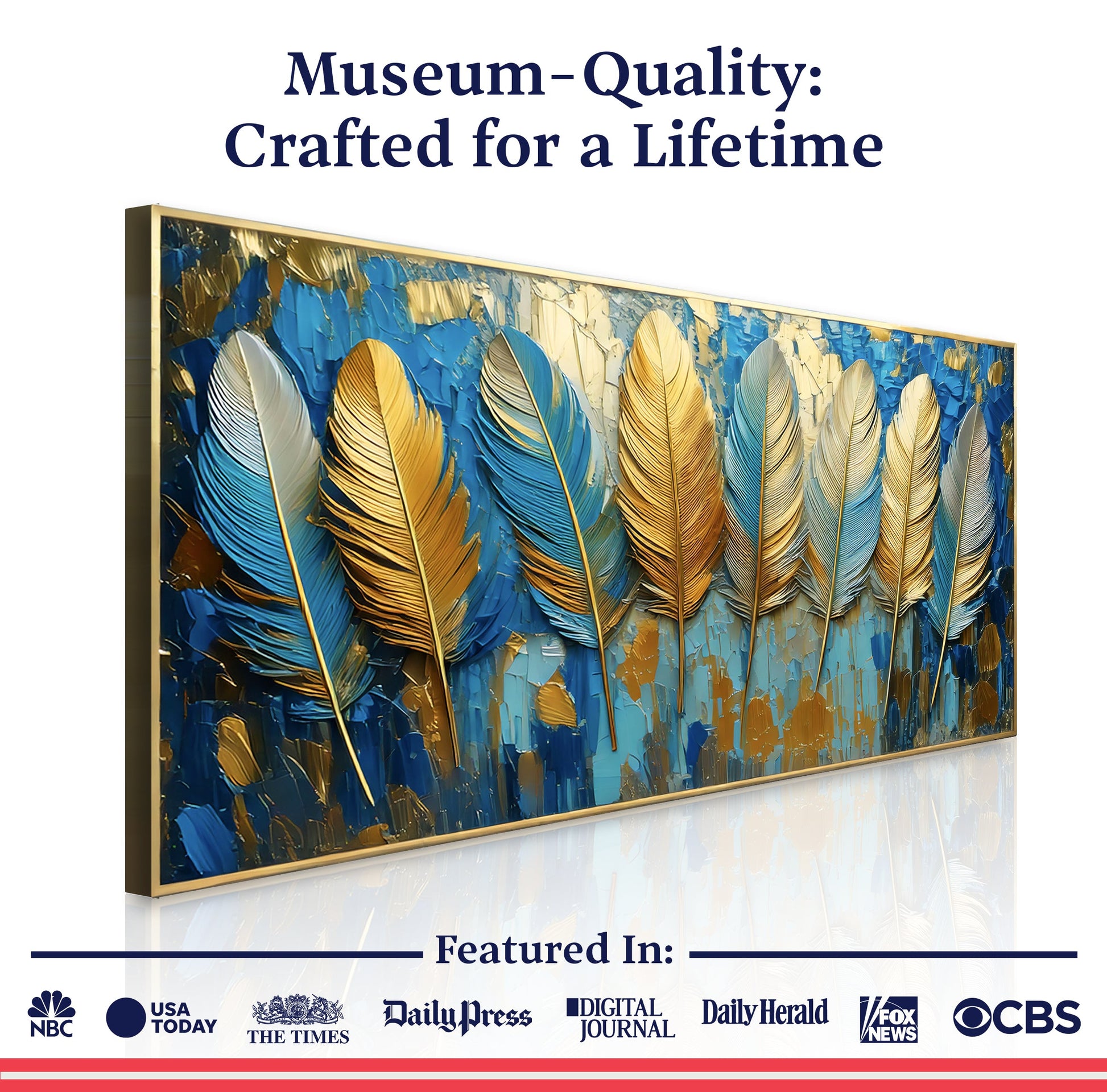 Confetti Sky Canvas by Tailored Canvases, blue and gold abstract leaf wall art on Tampa Home & Garden Store