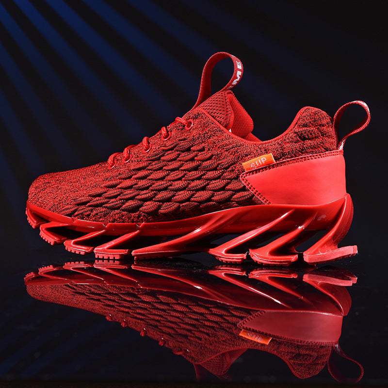 Mens Stevvex breathable running sneaker red knit upper with sculpted red outsole on Tampa Home & Garden Store