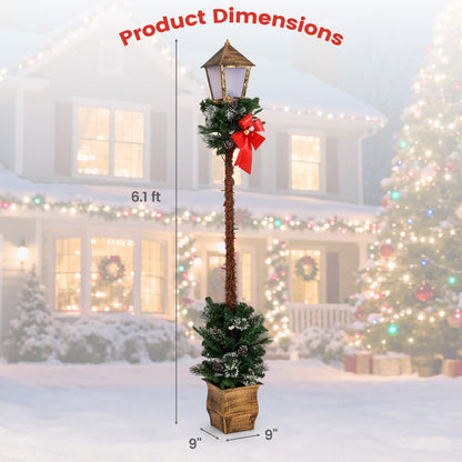 DirectDeals 6.1 ft Christmas pre-lit street lamp with greenery and snow-flocked tips, red bow on Tampa Home & Garden Store