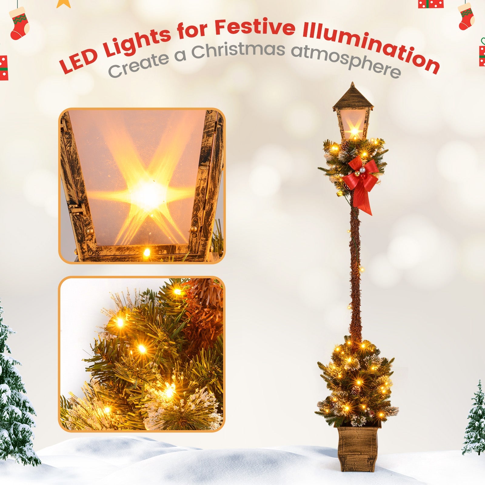 6.1 ft Christmas pre-lit street lamp with greenery and snow-flocked tips DirectDeals on Tampa Home & Garden Store