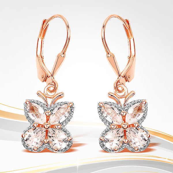 Pair of 18K rose gold plated Morganite earrings with butterfly motif in .925 sterling silver on Tampa Home & Garden Store