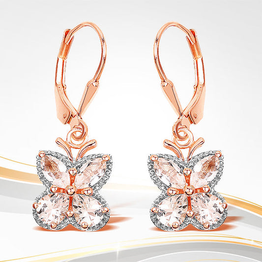 Pair of 18K rose gold plated Morganite earrings with butterfly motif in .925 sterling silver on Tampa Home & Garden Store