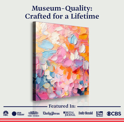 Blooming Rhapsody Abstract Wall Art canvas with pink, blue and orange impasto textures on Tampa Home & Garden Store