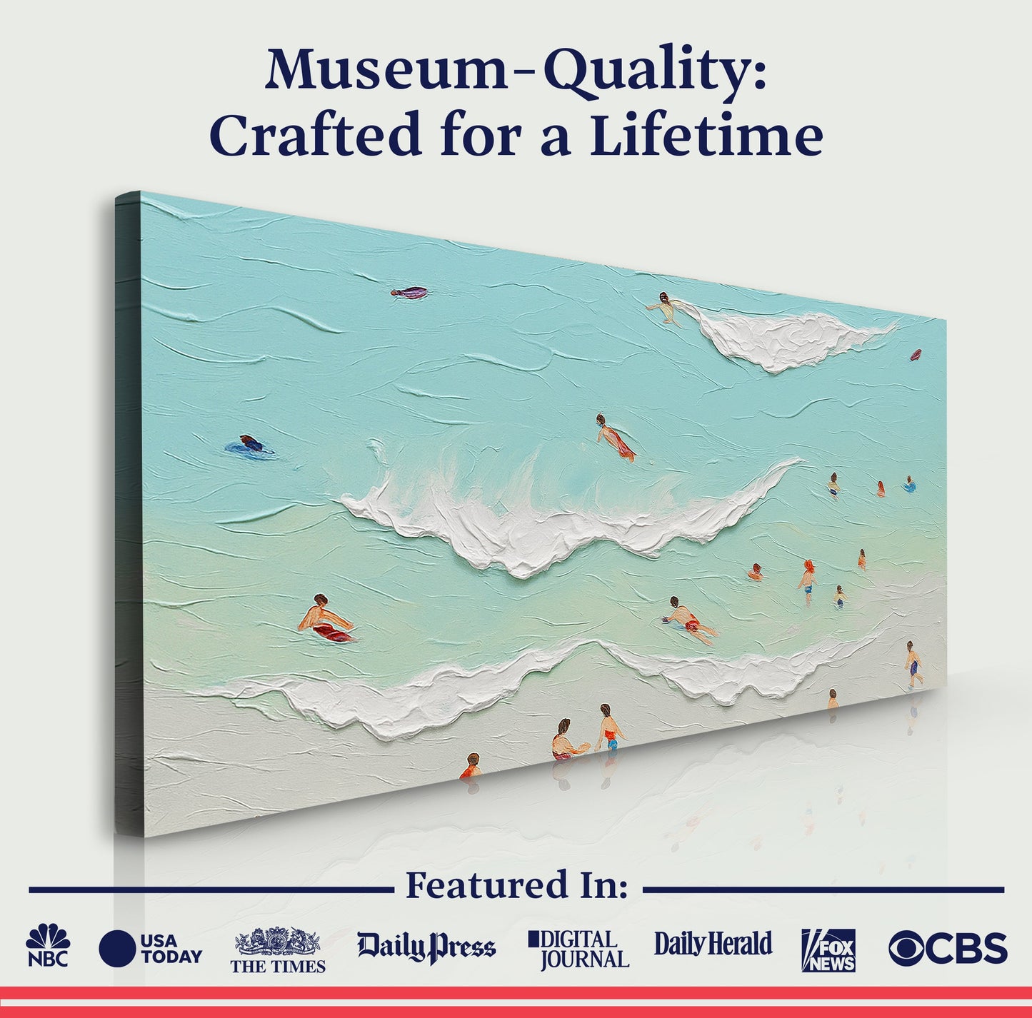 Beach Days Wall Art X canvas by Tailored Canvases in turquoise seascape with tiny swimmers on Tampa Home & Garden Store