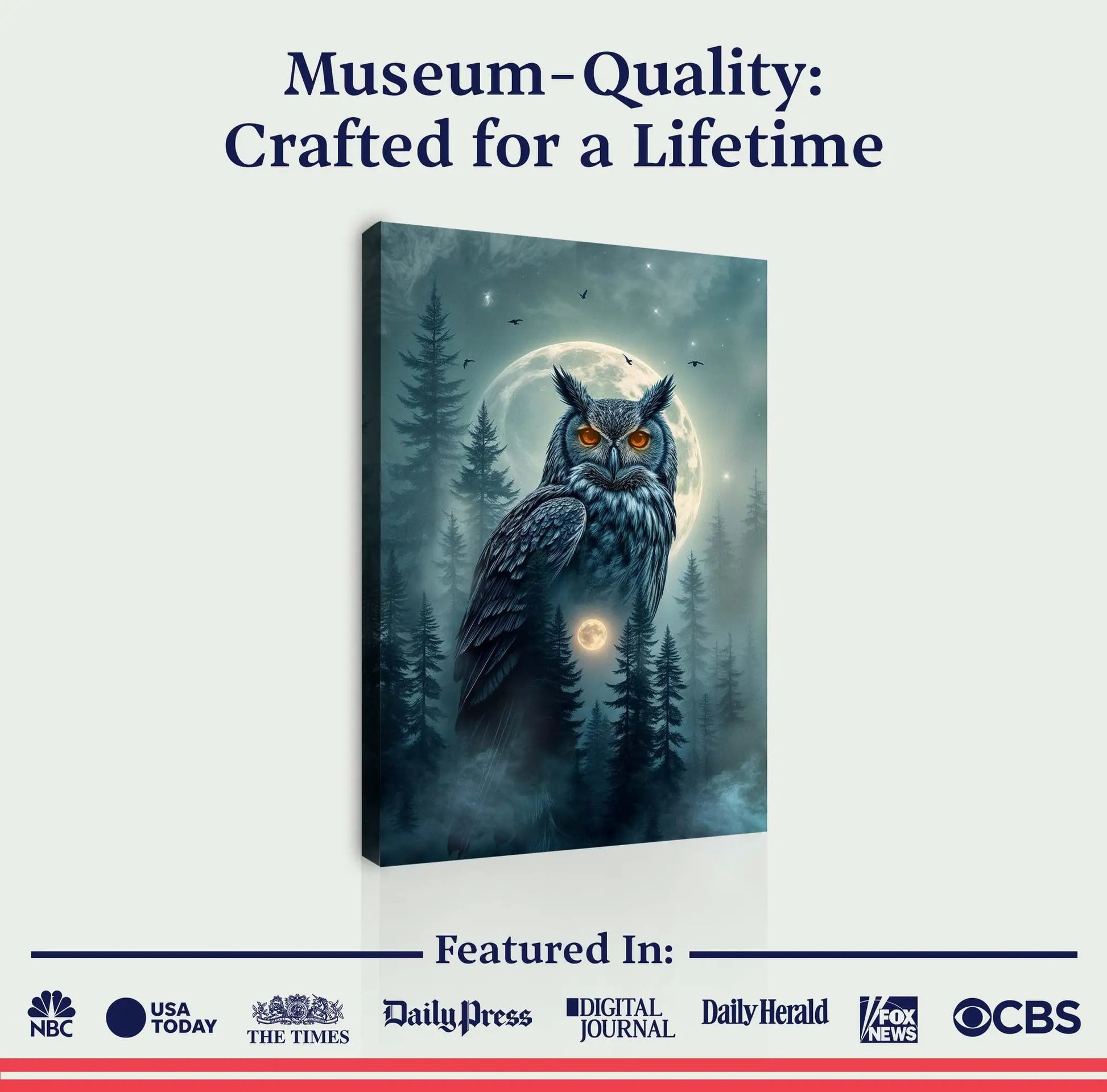 Owl Double Exposure Wall Art II canvas by Tailored Canvases; blue forest moon scene on Tampa Home & Garden Store