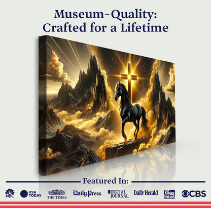 3D Horse Faith wall art canvas Tailored Canvases; 3-panel scene with galloping horse and cross on Tampa Home & Garden Store