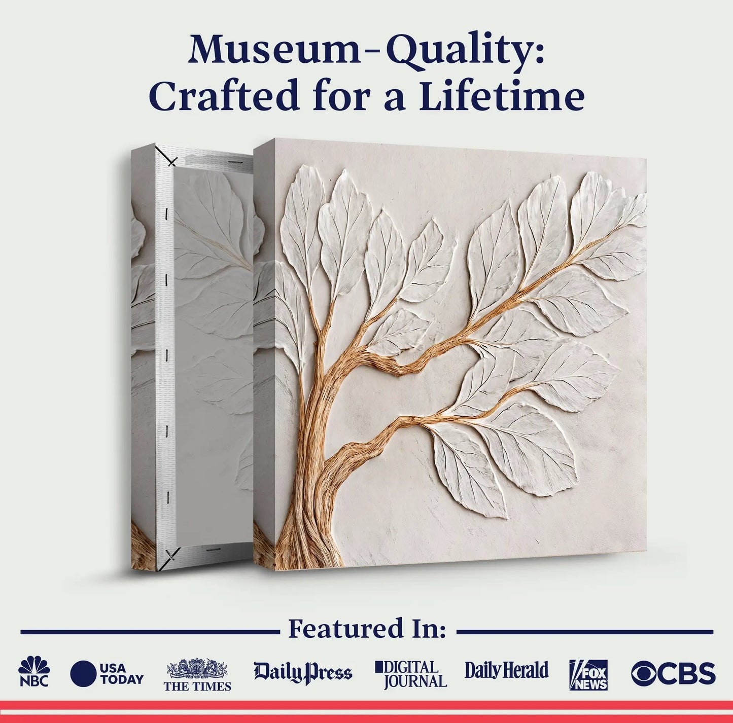 Calm In Ivory Clay Wall Art canvas by Tailored Canvases, ivory leaf on layered crafting canvas display on Tampa Home & Garden Store