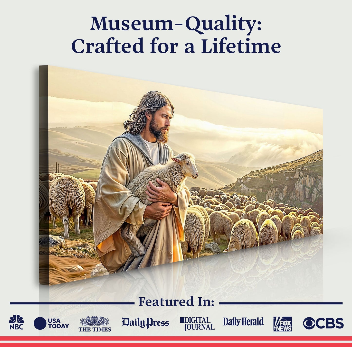 Canvas: 99 Faith Wall Art VIII by Tailored Canvases, shepherd with flock in desert landscape on Tampa Home & Garden Store