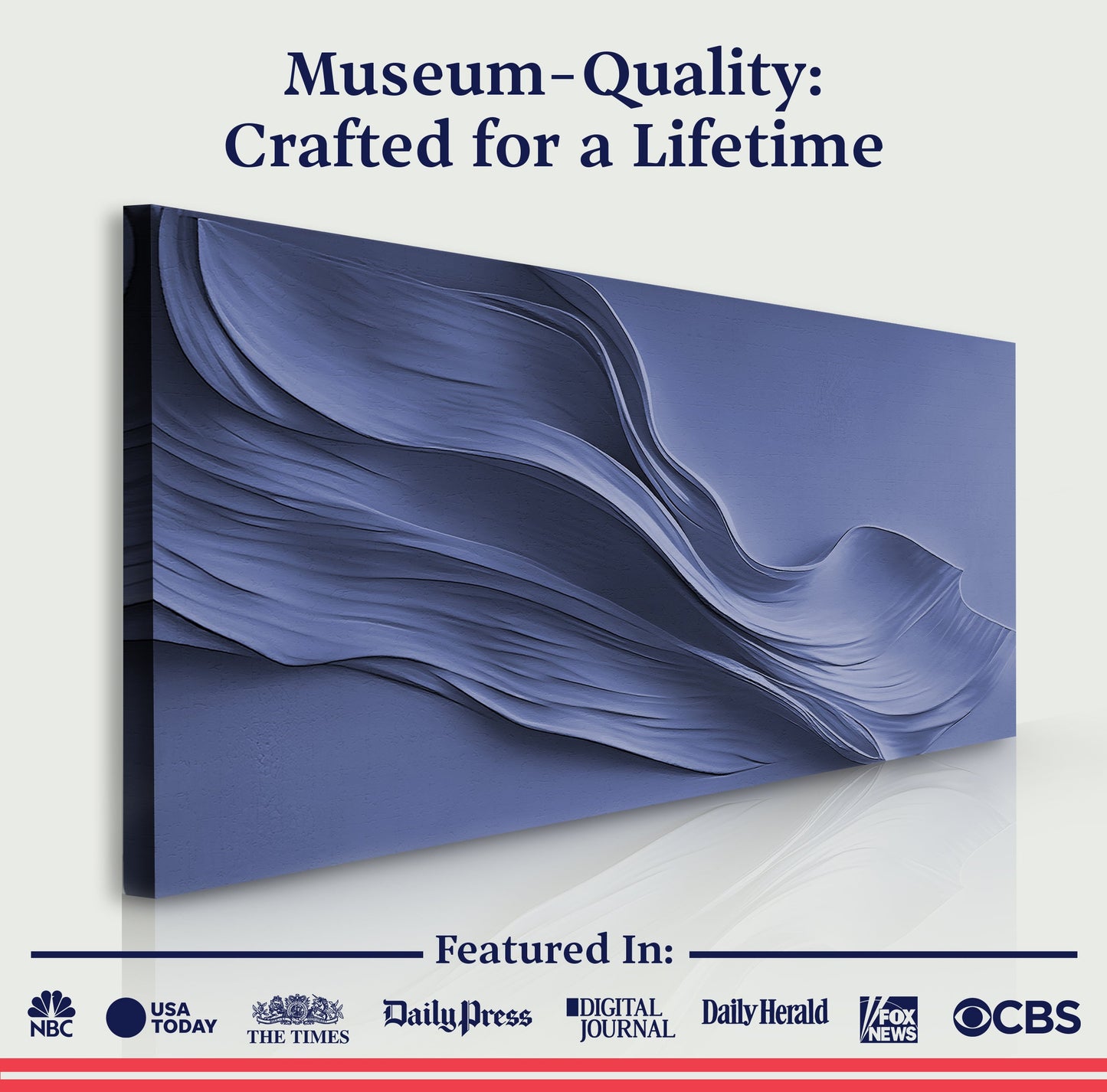 Midnight Navy Minimalist Wall Art Canvas featuring flowing abstract blue ribbons on Tampa Home & Garden Store