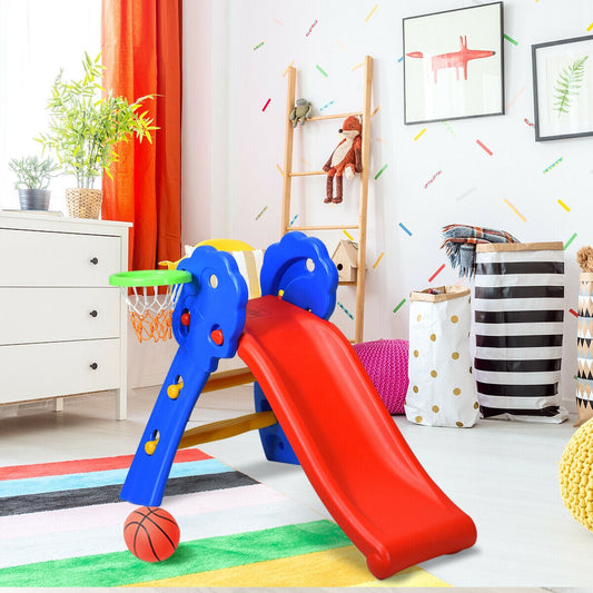 2 Step Indoors Kids Plastic Folding Slide with Basketball Hoop - Tampa Home & Garden Store
