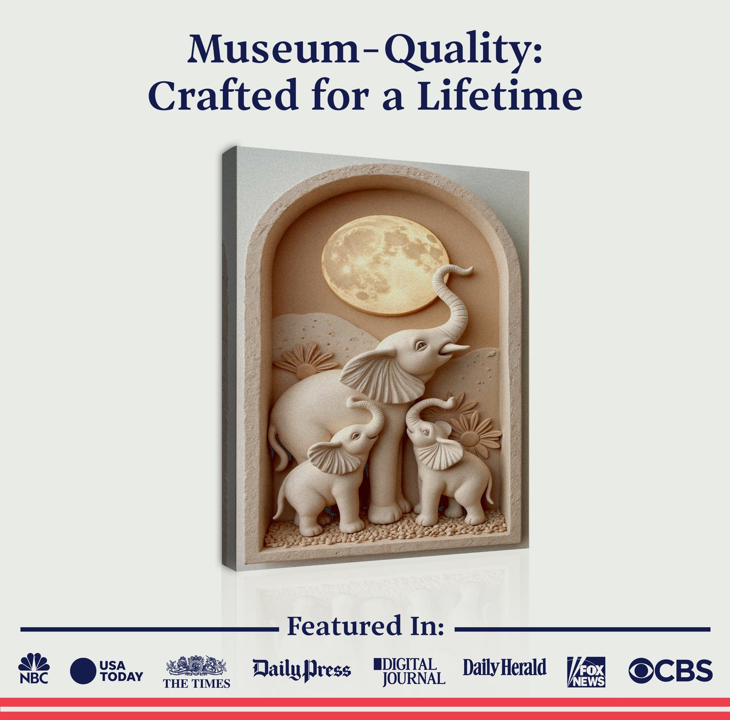 Tailored Canvases Elephant Harmony Wall Art canvas relief with elephants in a moonlit arch on Tampa Home & Garden Store