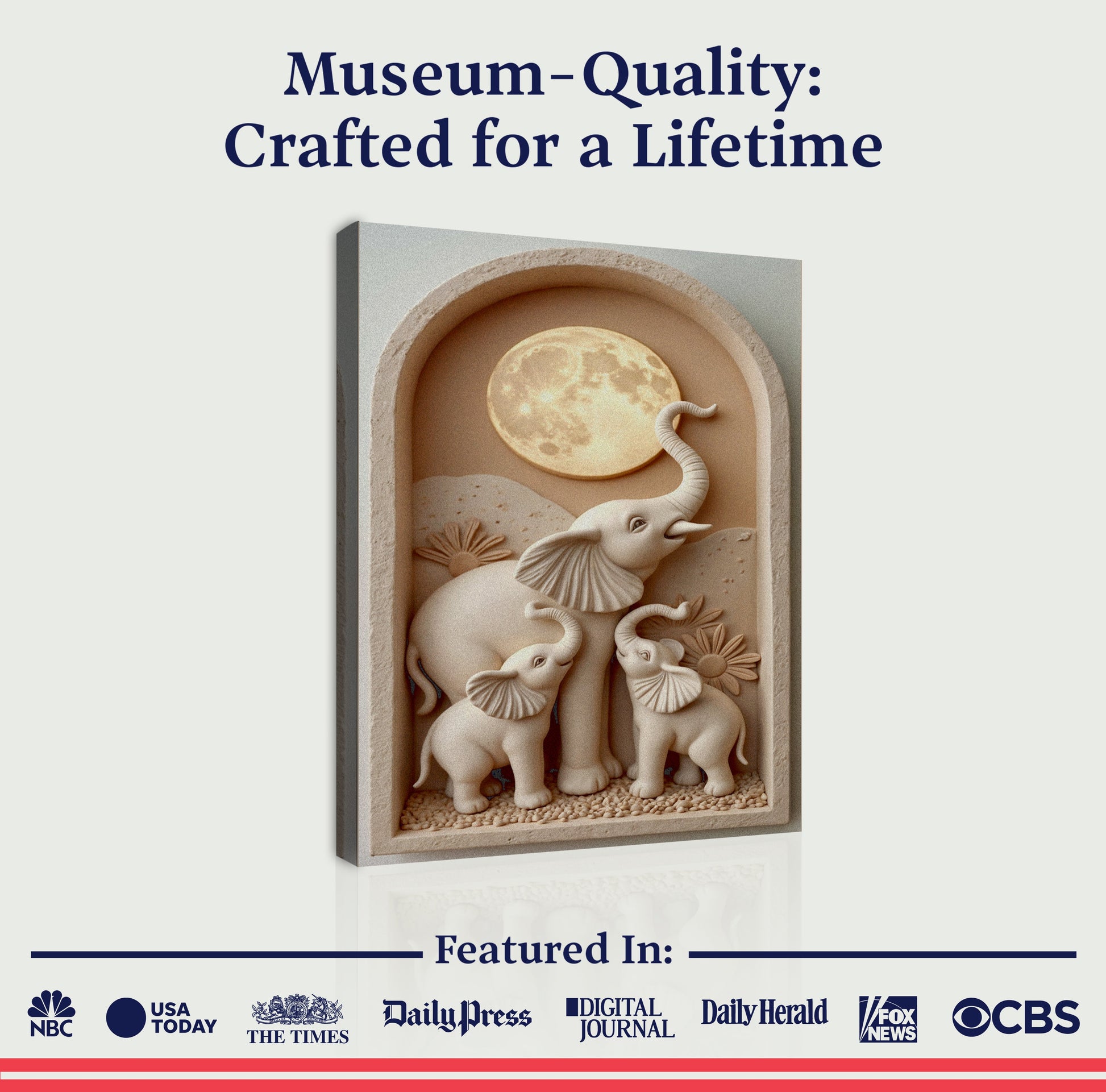 Tailored Canvases Elephant Harmony Wall Art canvas relief with elephants in a moonlit arch on Tampa Home & Garden Store