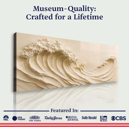 Ocean Wave Seascape Wall Art II canvas by Tailored Canvases; beige textured wave on wood frame on Tampa Home & Garden Store