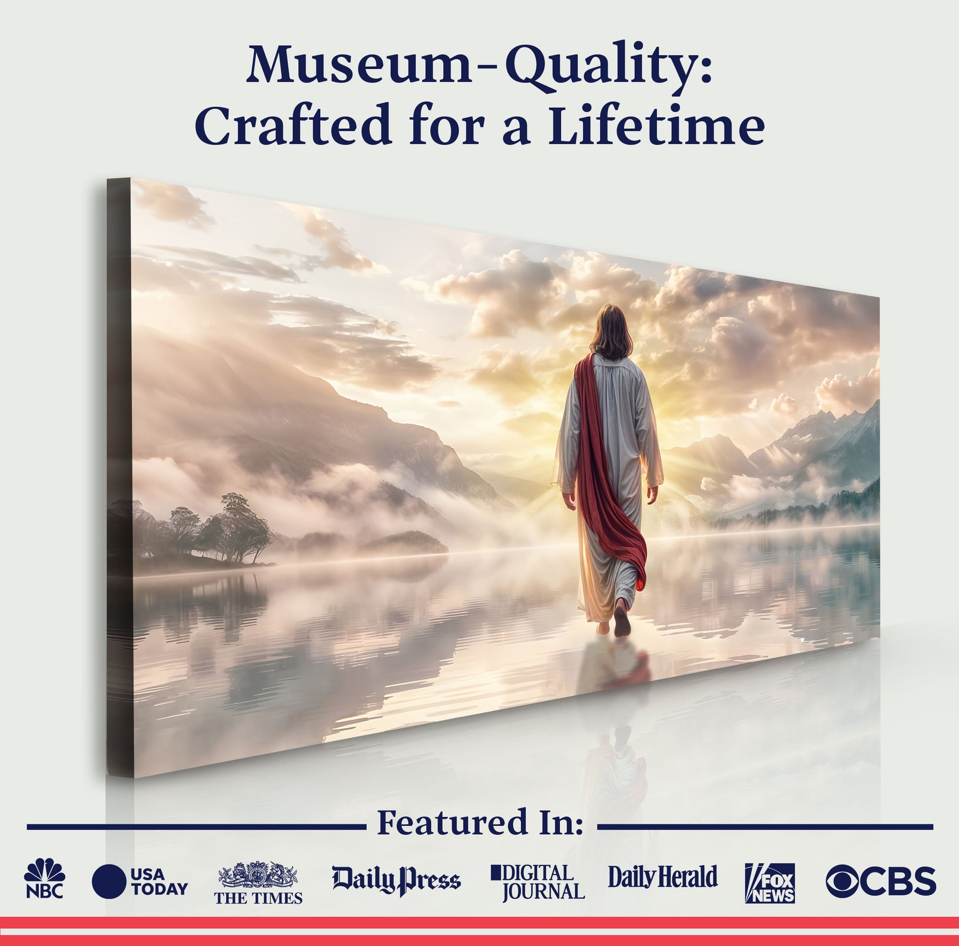 Reflections Faith Wall Art II canvas featuring a woman in white with red sash over sunrise on Tampa Home & Garden Store