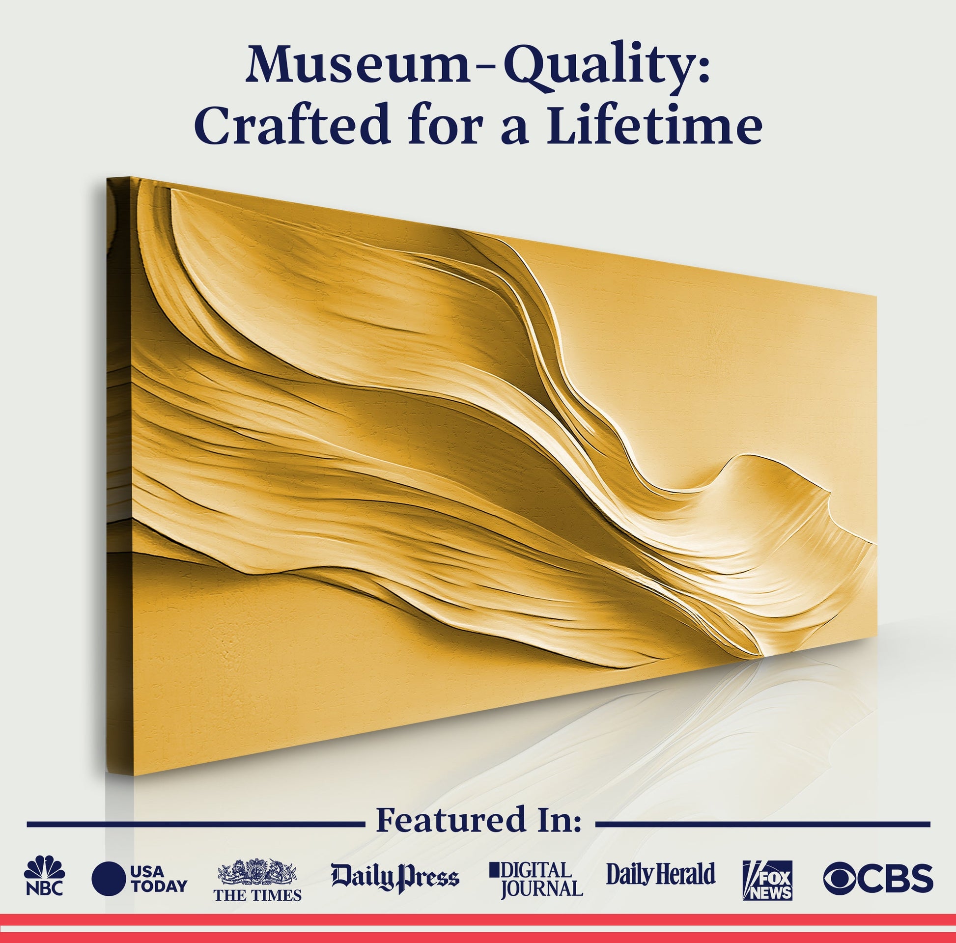 Gold Minimalist Wall Art II canvas by Tailored Canvases with flowing gold waves on Tampa Home & Garden Store