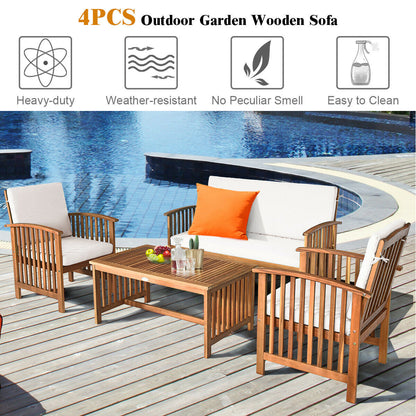 Juego de muebles de patio de madera maciza de 4 piezas - Beige