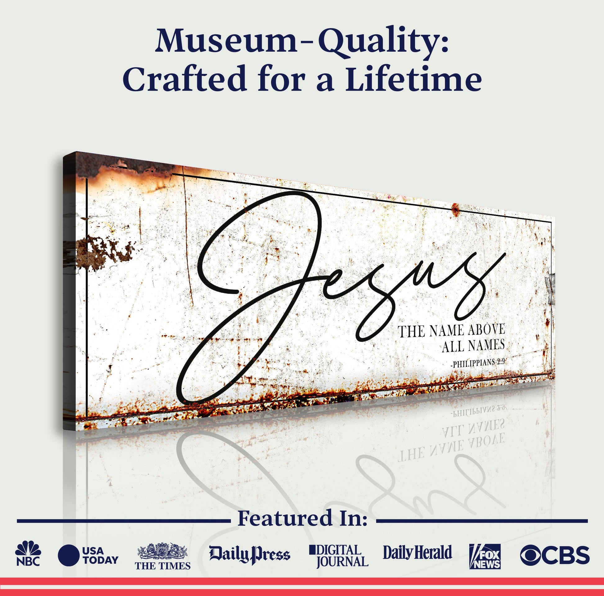 Canvas Jesus The Name Above All Names Faith Sign II by Tailored Canvases, rustic sign art on Tampa Home & Garden Store