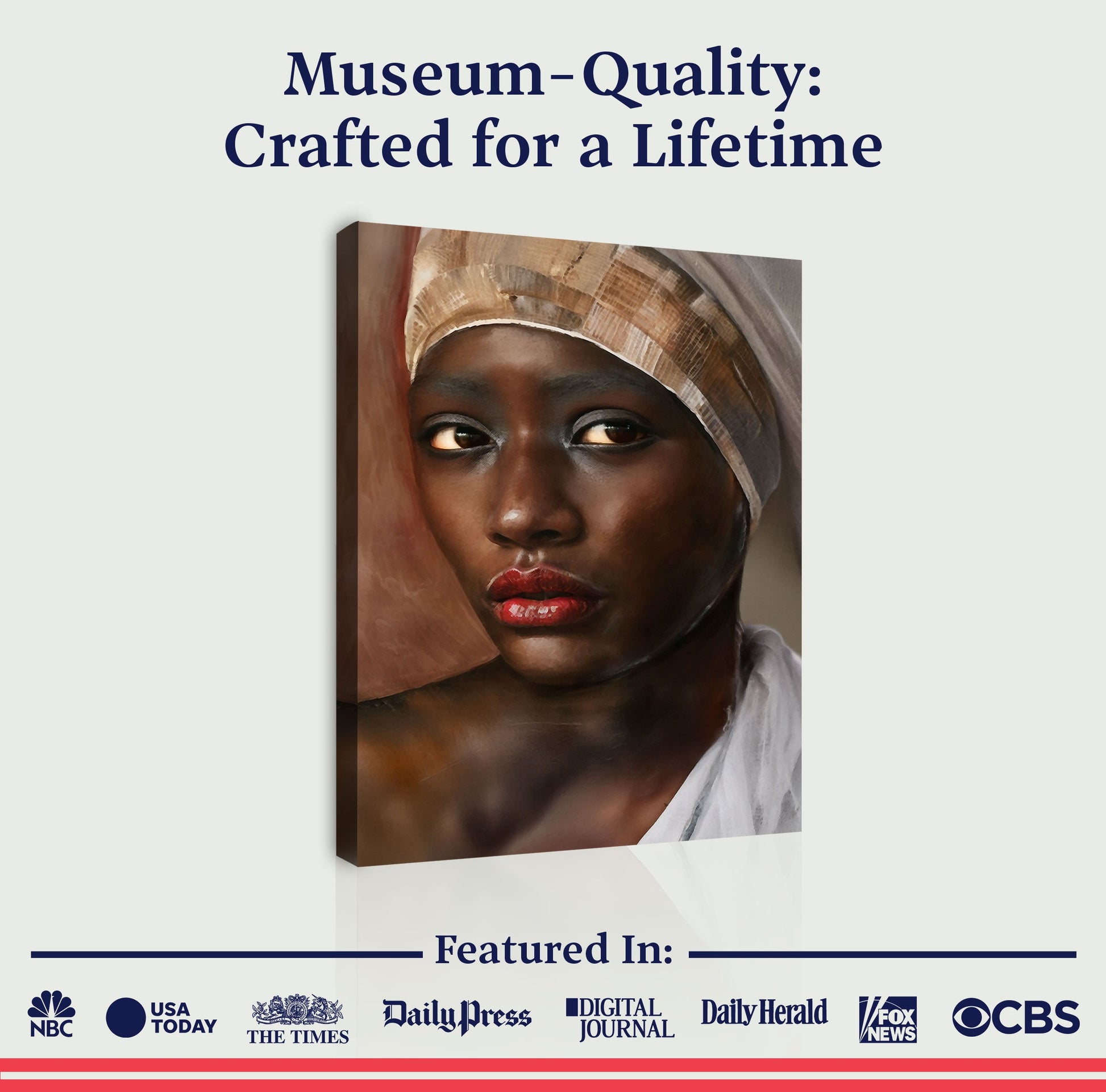 African Woman Painting Wall Art on canvas; tan headwrap Tailored Canvases on Tampa Home & Garden Store