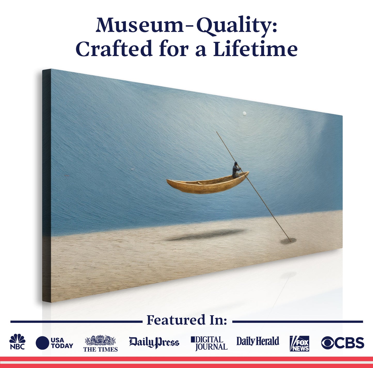 Sand Drifter Wall Art canvas by Tailored Canvases, blue sea with canoe on Tampa Home & Garden Store