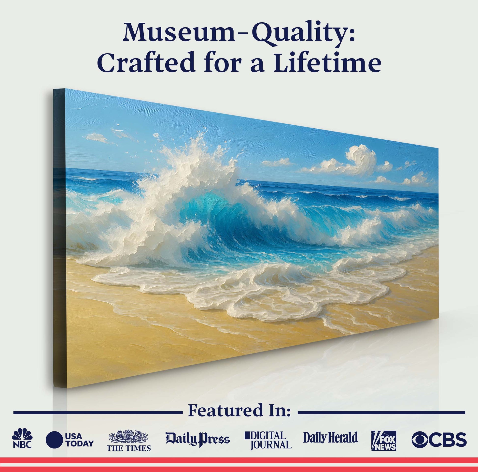 Serene Ocean Wave Coastal Wall Art V canvas with crashing blue waves and sandy shore on Tampa Home & Garden Store