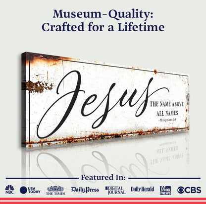 Canvas sign Jesus The Name Above All Names with Philippians 2:9 by Tailored Canvases on Tampa Home & Garden Store