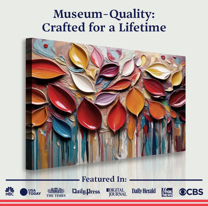 Autumn Rain Wall Art canvas by Tailored Canvases with vibrant leaf textures in autumn hues on Tampa Home & Garden Store