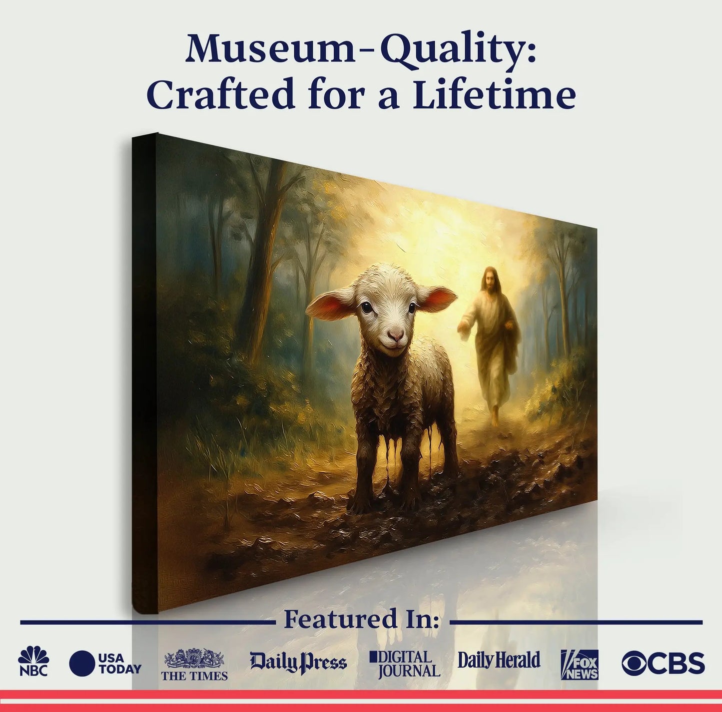 Canvas wall art Jesus Running After A Lost Lamb Faith, forest scene with a lamb and guide on Tampa Home & Garden Store