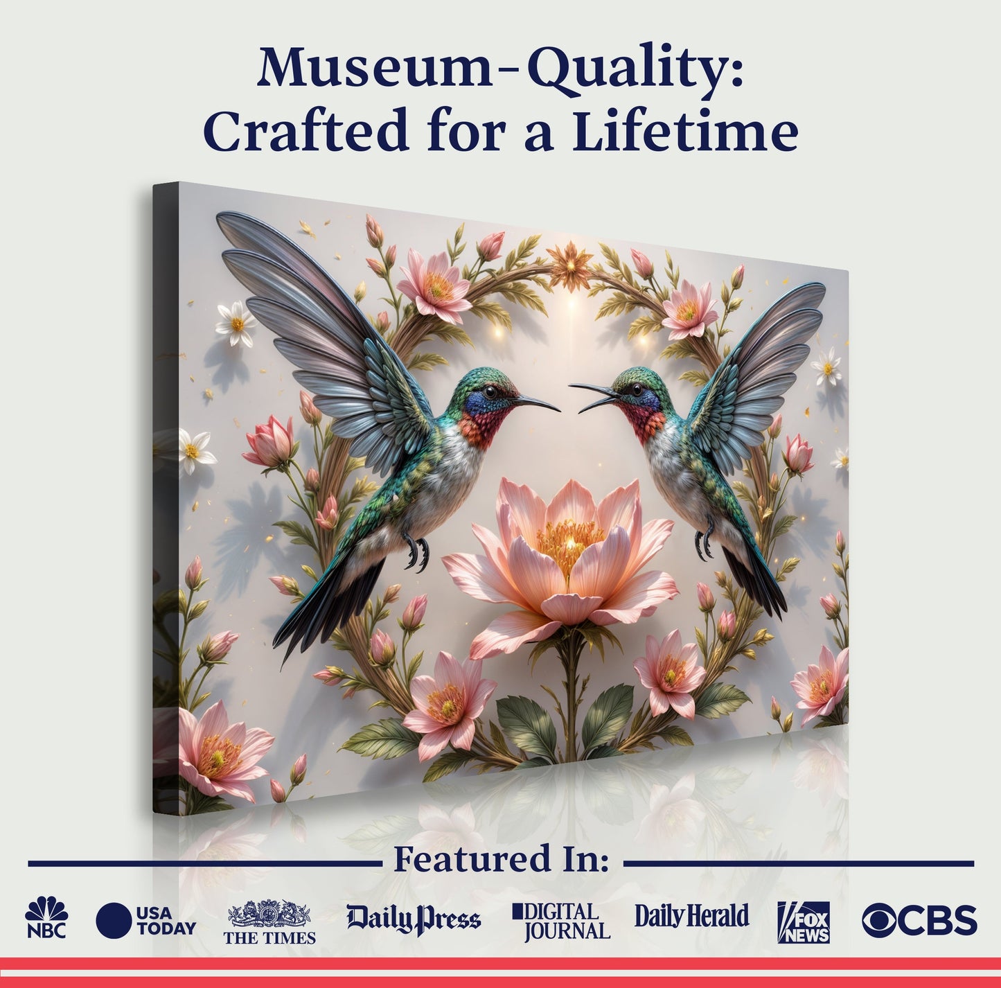 3D Hummingbirds Wall Art VI canvas by Tailored Canvases with two hummingbirds and flowers on Tampa Home & Garden Store