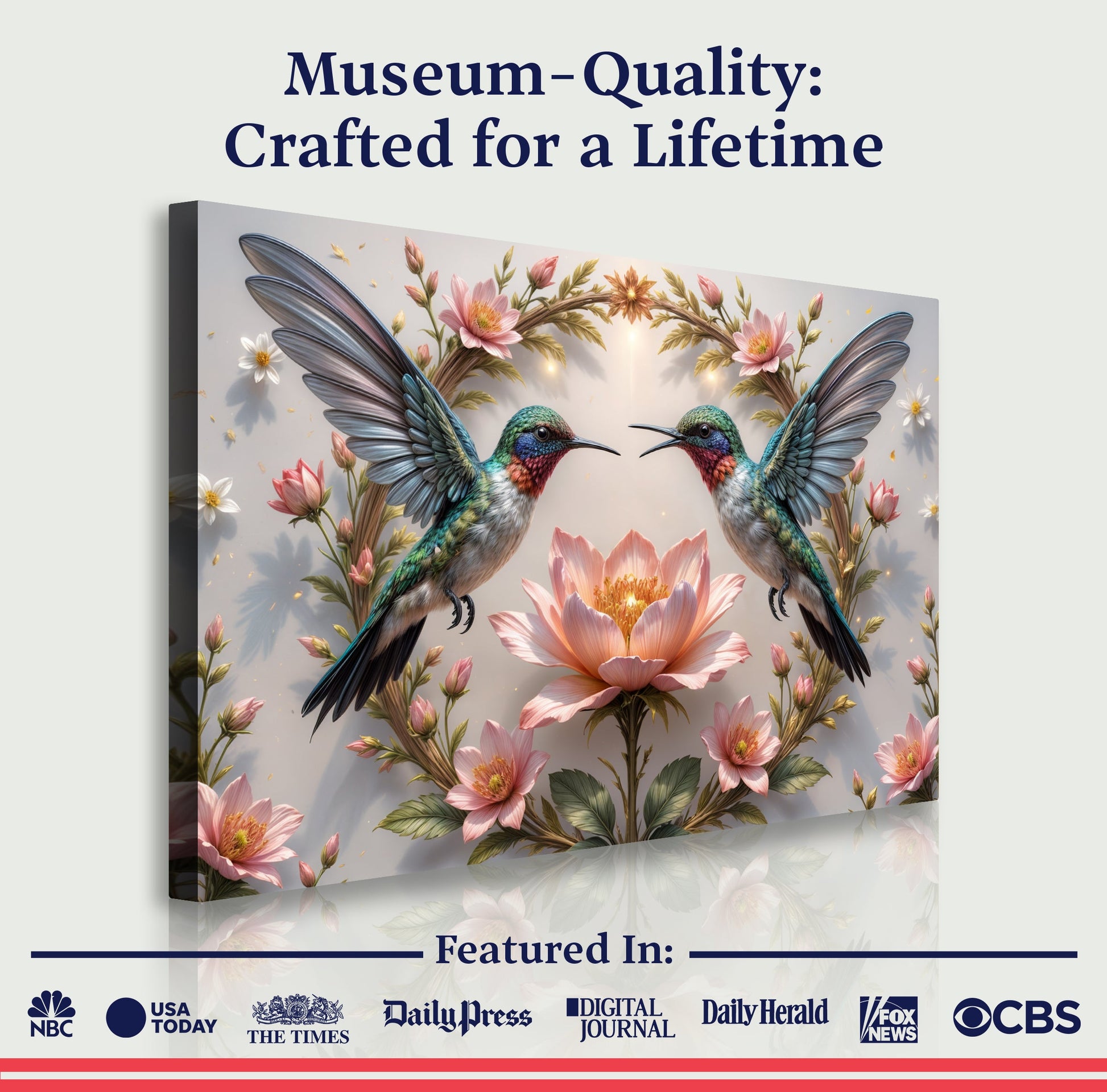 3D Hummingbirds Wall Art VI canvas by Tailored Canvases with two hummingbirds and flowers on Tampa Home & Garden Store