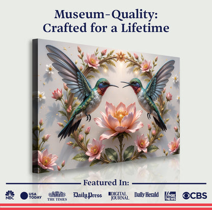 3D Hummingbirds Wall Art VI canvas by Tailored Canvases with two hummingbirds and flowers on Tampa Home & Garden Store