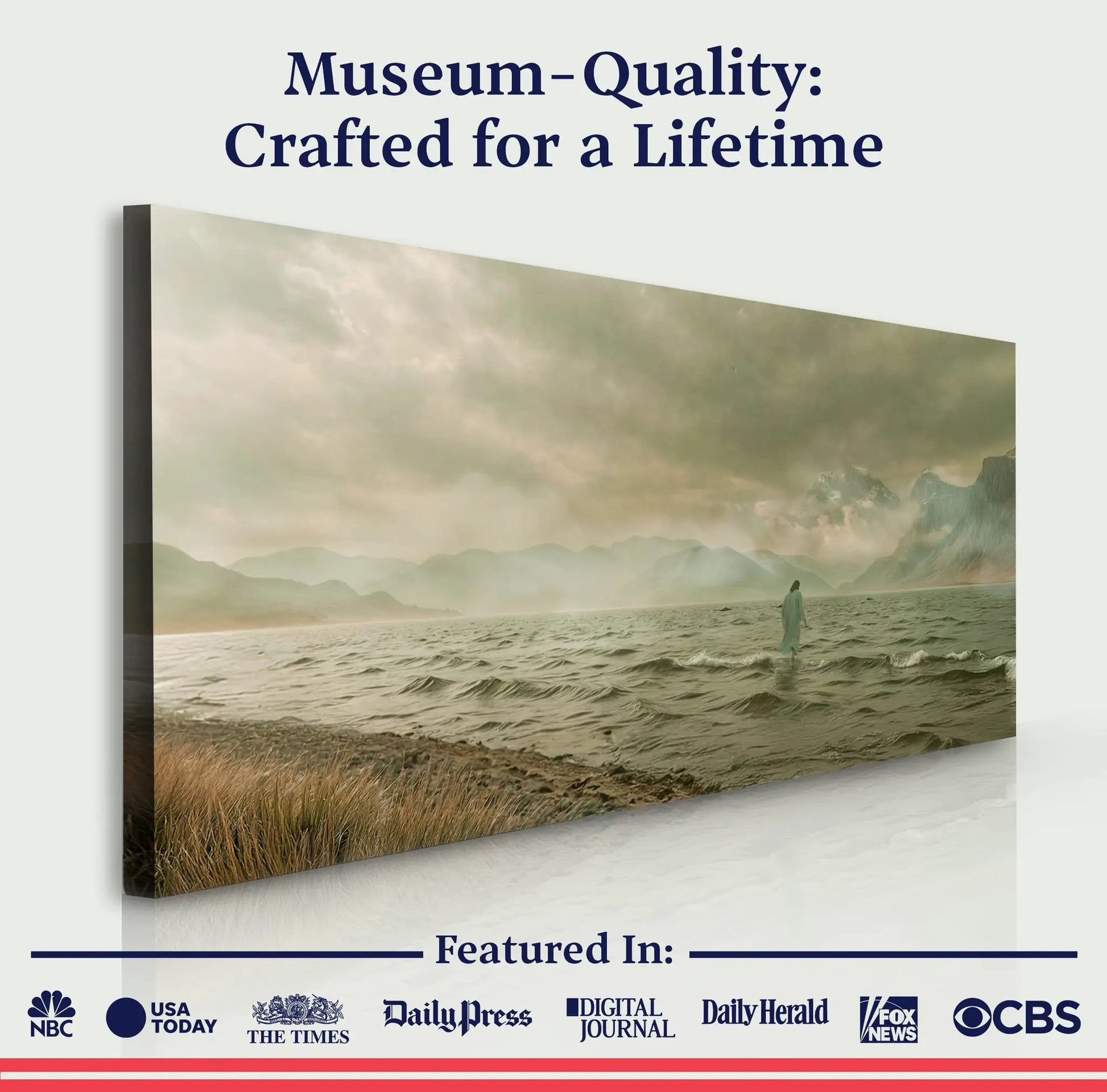 Walking On Water Faith Wall Art canvas by Tailored Canvases, serene beach and mountains on Tampa Home & Garden Store