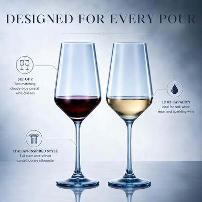 Cloudy Blue Stemmed Wine Glassware Set of Two