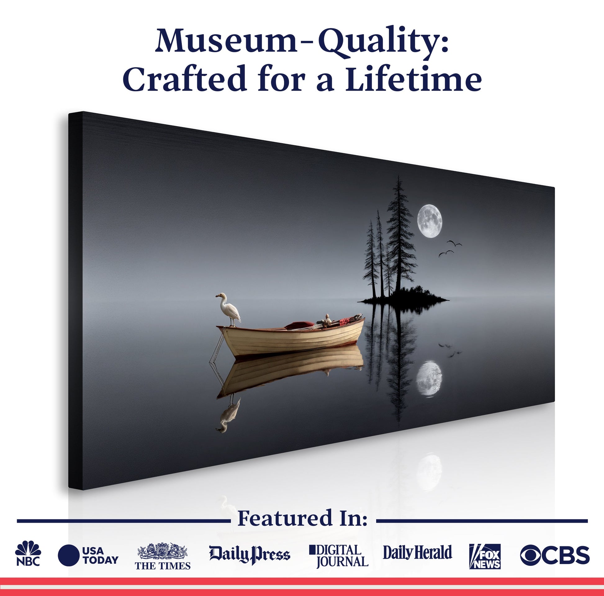 Modern Minimalist Night Lake Canvas with moonlit water and a lone swan on the boat on Tampa Home & Garden Store