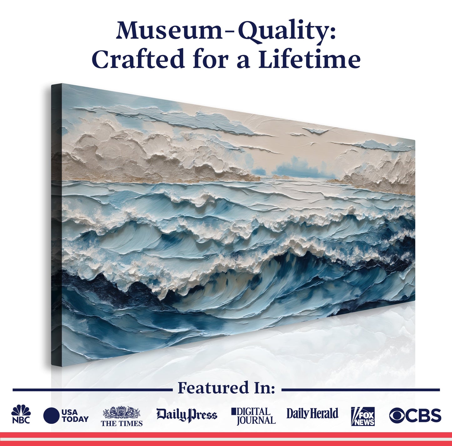 Ocean Embrace Wall Art canvas by Tailored Canvases in blue beige textured ocean scene on Tampa Home & Garden Store