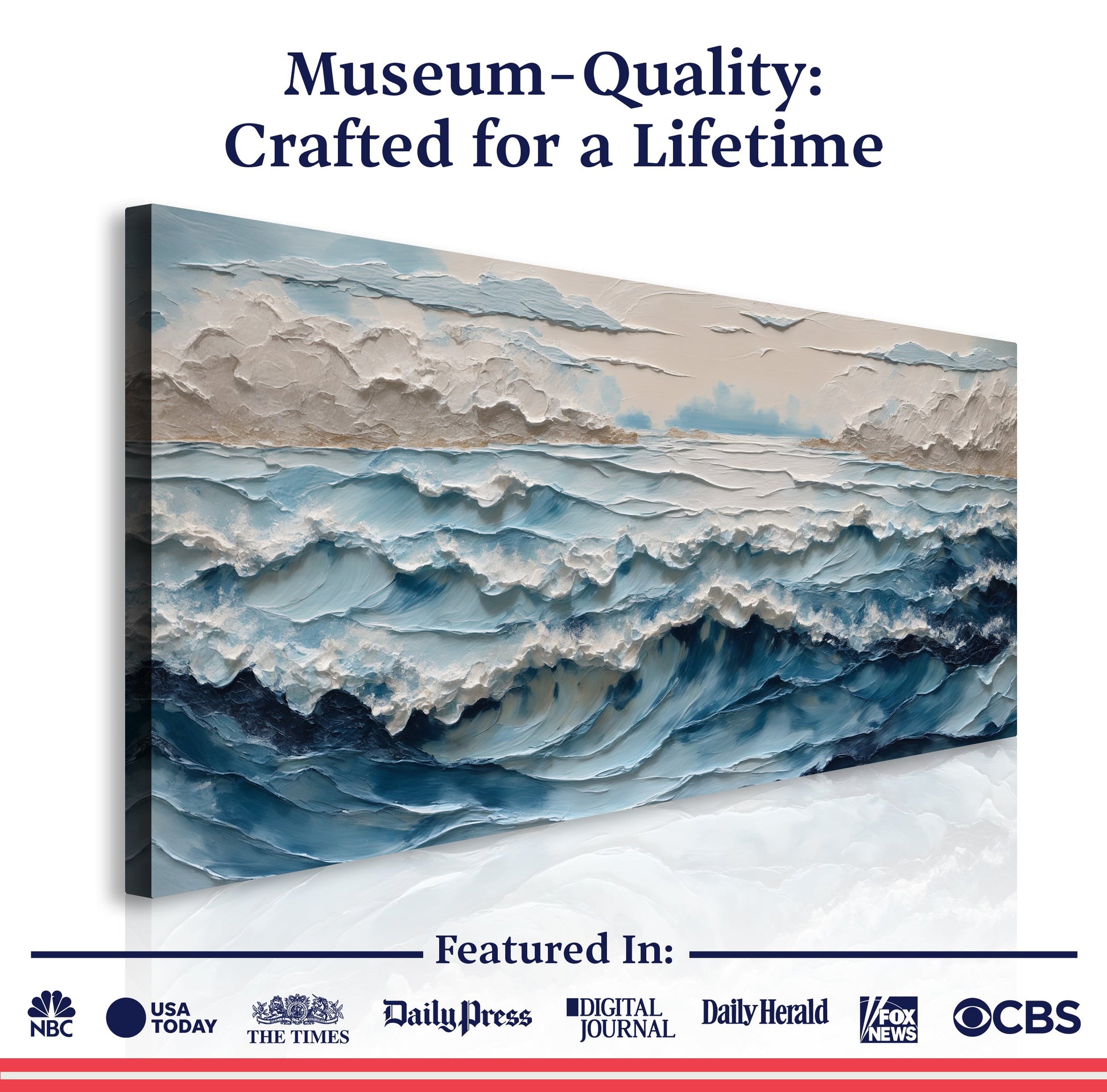 Ocean Embrace Wall Art canvas by Tailored Canvases in blue beige textured ocean scene on Tampa Home & Garden Store