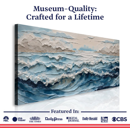Ocean Embrace Wall Art canvas by Tailored Canvases in blue beige textured ocean scene on Tampa Home & Garden Store