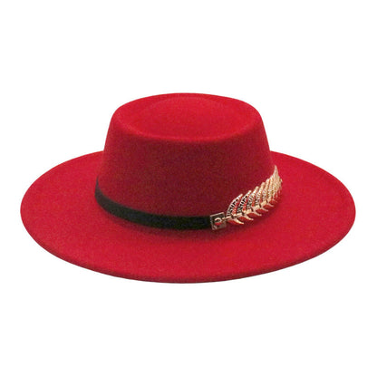 Stevvex red Fedora hat with black band and gold feather, vintage floppy brim on Tampa Home & Garden Store
