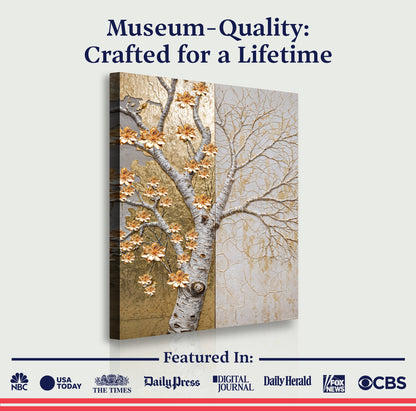 Ivory Seasons Wall Art canvas triptych with gold blossoms on branches by Tailored Canvases on Tampa Home & Garden Store